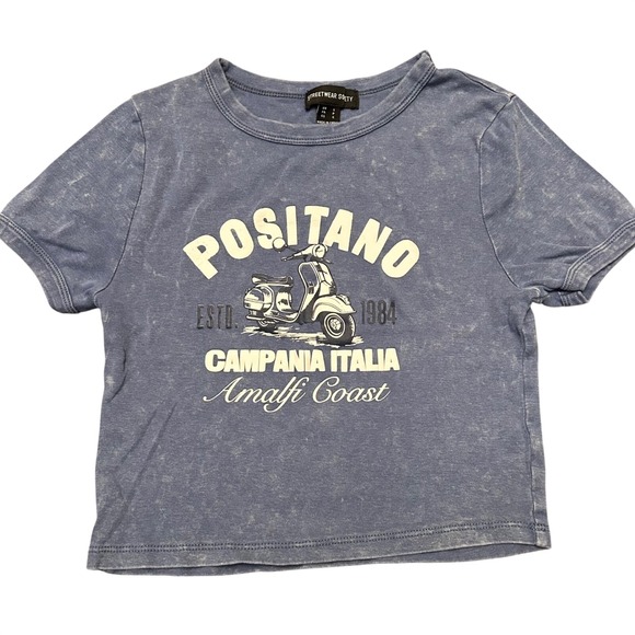 Streetwear Soty Tops - Streetwear Society Positano T‎ Shirt Graphic Print Blue Wash Size S Tee Top